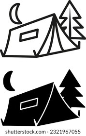 Camping tent icons. Vector Illustration Tourist Tent with Tree and Moon