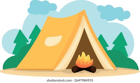Camping tent illustration, colorful in children's style