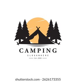 Camping Tent Illustration Design. summer camp logo vector Illustration