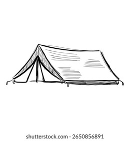 Camping tent illustration showcasing outdoor adventures and nature explorations in a minimalist style.