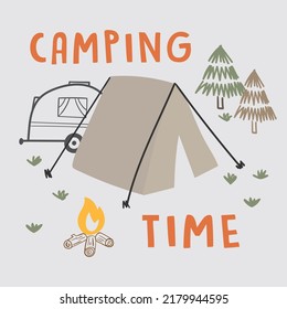 camping tent illustration vector slogan