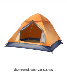 Camping Tent Isolated Detailed Hand Drawn Painting Illustration