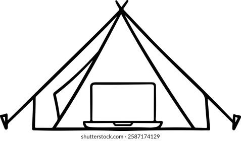 Camping Tent with Laptop Inside Icon