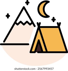 Camping tent line icon. Camp in the mountains at night outline vector sign. Travel linear style pictogram. Symbol, logo illustration. Editable stroke.