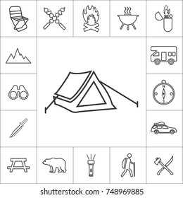 camping tent. line camping icon set on white background