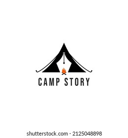 camping tent logo combination with pen vector design