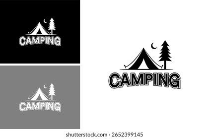 Camping tent Logo Vector Design with  Mountain Forest Campfire Badge Symbol for Outdoor Adventure Hiking Nature Picnic Travel Emblem Holiday Minimalist Vintage Style Illustration