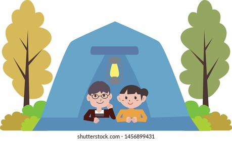 Camping tent and man and woman