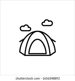 Camping Tent In The Morning Isolated On White Background In Vector Icon Outline Eps10