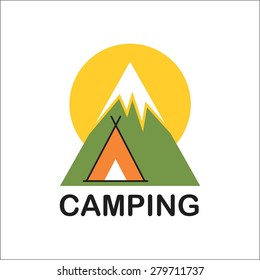Camping tent, mountain and sun
