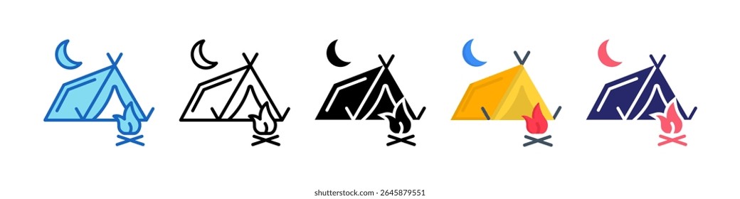 Camping Tent Multiple Style Icon Set Collection.