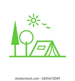 Camping tent in nature icon. Isolated on White Background