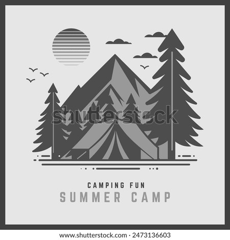 Camping Tent, Nature Outline Silhouette Vector illustration.