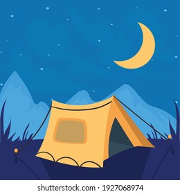 Camping tent at night design of camp adventure lifestyle and travel theme Vector illustration