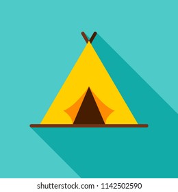 Camping Tent Object Icon. Flat Design Vector Illustration with Long Shadow.