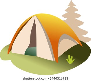 Campingzelt auf einem abstrakten Baumhintergrund zum Wandern, Jagen Campingzelt Vektorillustration.