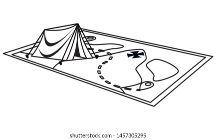 Camping tent on adventure map ,vector illustration graphic design.