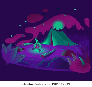 Camping tent on the dark night