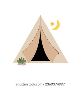 Camping tienda sobre fondo blanco. Senderismo. Ilustración vectorial plana.
