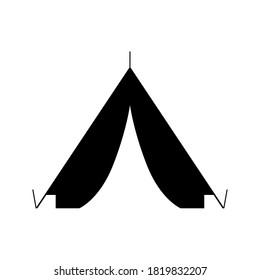 Camping tent with open front icon, minimalist vector illustration symbol