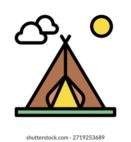 Ilustração de vetor de aventura ao ar livre da barraca do acampamento, ícone de estilo preenchido.