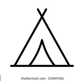 Camping tent at outdoor camp or tipi / teepee line art vector icon for apps and websites