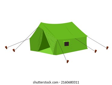 Camping tent in outdoor travel. Shelter for hiking, mountaineering, adventure travel, recreation. Vector illustration.