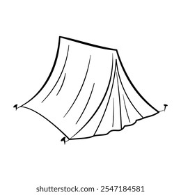 Camping Tent Outline Vector Illustration. This image shows a black-and-white vector illustration of a classic camping tent.