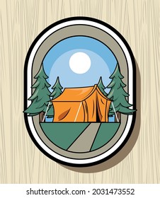 camping tent patch retro style icon