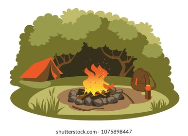 camping tent. picnic at the campfire in the forest vector