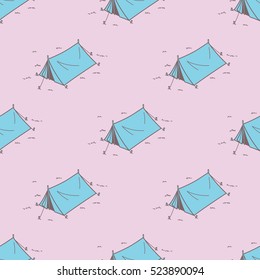 Camping Tent Picnic doodle vector Seamless Pattern isolated wallpaper background Pastel