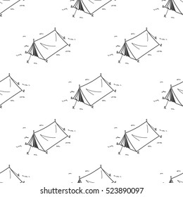 Camping Tent Picnic doodle vector Seamless Pattern isolated wallpaper background White