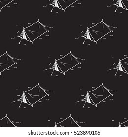 Camping Tent Picnic doodle vector Seamless Pattern isolated wallpaper background Black