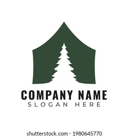 Camping Tent and Pine Tree Logo Design Vector