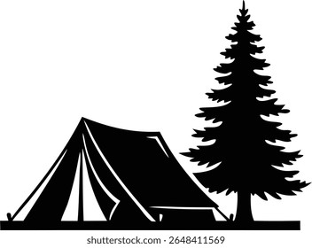 Camping Tent and Pine Tree Silhouette