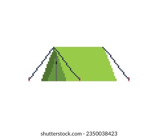 Camping tent pixel art. 8 bit Tourist tent isolated. pixelated Vector illustration