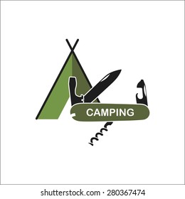 Camping tent and pocket knife