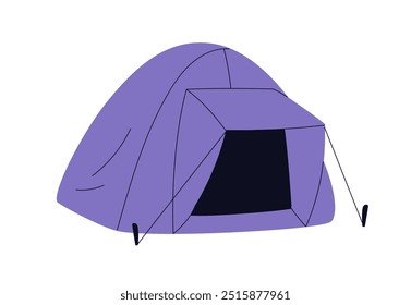 Tienda de campaña. Refugio portátil para aventuras al aire libre. Cubierta de lona en forma de cúpula con clavijas para el Ocio de verano. Equipos de camping para turistas. Ilustración vectorial plana aislada sobre fondo blanco