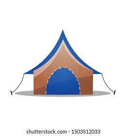 Camping tent. Raster illustration in flat cartoon style on white background