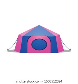 Camping tent. Raster illustration in flat cartoon style on white background