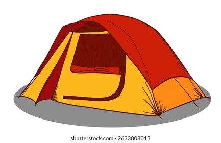 Camping Tent Red and Yellow Color. Outdoor Adventure and Travel Elements. Minimal Vector Illustration. Retro color