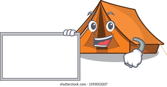 Camping tent Scroll with board cartoon mascot design style
