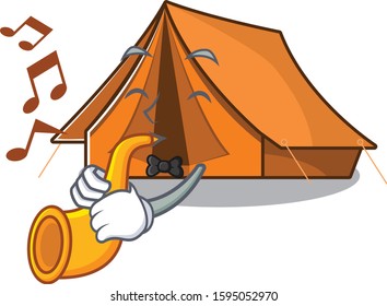 Camping tent Scroll cartoon character design performance with trumpet