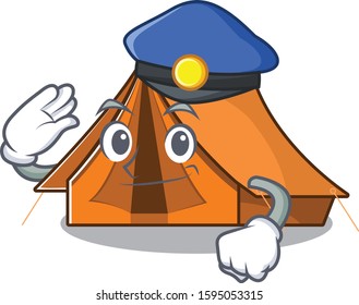 Camping tent Scroll Cartoon mascot style as a Police officer