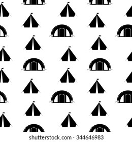 Camping tent seamless pattern on white. Vector illustration.