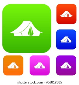 Camping tent set icon in different colors isolated vector illustration. Premium collection