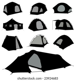 camping tent set vector