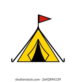 Camping tent shelter. Outdoor adventure gear. Wilderness exploration symbol. Vector travel icon.
