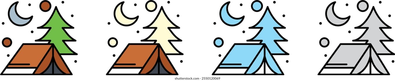 Camping tent silhouette set. Tourist tent with a canopy.