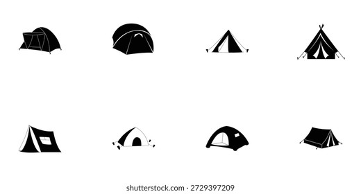 Conjunto de silueta de tienda de campaña Vector e ilustración 